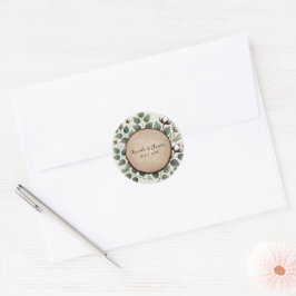 Bos Hout Eucalyptus & Katoen Rustieke Trouw Ronde Sticker