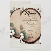Bos Hout Eucalyptus Katoen Rustieke Trouwmenu Menu (Voorkant / Achterkant)