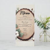 Bos Hout Eucalyptus Katoen Rustieke Trouwmenu Menu (Staand voorkant)