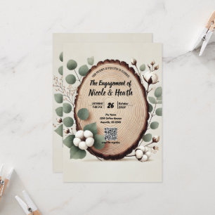 Bos Hout Eucalyptus & Katoen Rustieke Verlovingsri Kaart