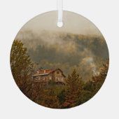 Bos houten huis: rustige scène glas ornament (Achterkant)