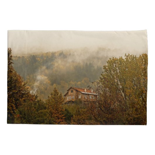 Bos houten huis: rustige scène kussensloop (Achterkant)