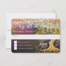 Bos Houten Potje Sprookje Paars en Goud Trouwfeest RSVP Kaartje