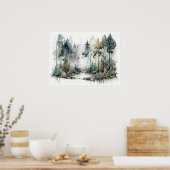 Bos in de Gentle Rain Waterverf Poster (Keuken)