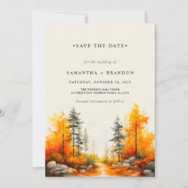Bos in herfstkleuren bruiloft save the date