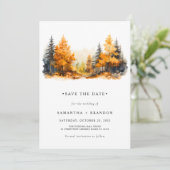 Bos in herfstkleuren minimalistisch save the date (Staand voorkant)