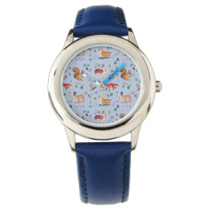 bos in waterverf patroon- bambi, vos, coney; horloge