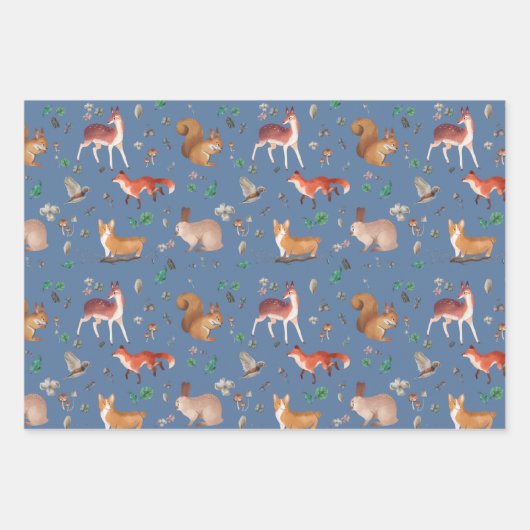 bos in waterverf patroon- bambi, vos, coney; inpakpapier vel (Voorkant)