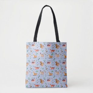 bos in waterverf patroon- bambi, vos, coney; tote bag