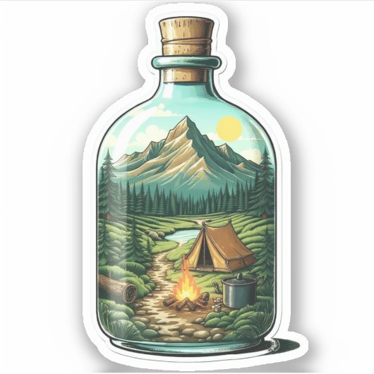 Bos Kamperen In Een Fles Vinyl Sticker | Sticker (Voorkant)