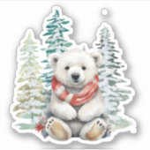 Bos Kerstbomen Polar Beer met Rode Sjaal Sticker (Voorkant)