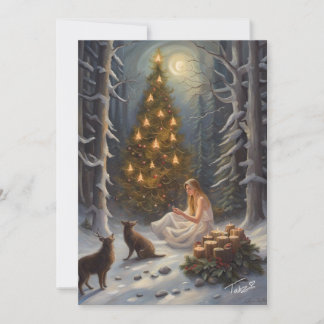 Bos Kerstboom Illustratie Vakantiegroet Feestdagenkaart