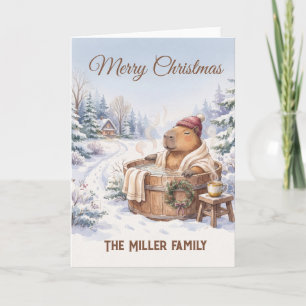 Bos Kerstmis Capybara Winterbad Familie Kaart