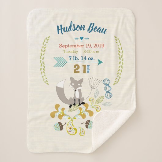 Bos kwekerij vos blad bloemmotief geboorte statist sherpa deken (Voorkant)