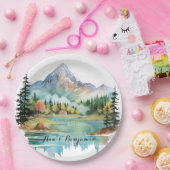 Bos Lakeside Kleurrijke Berg Bruiloft Papieren Bordje (Feest)