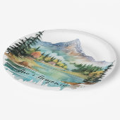 Bos Lakeside Kleurrijke Berg Bruiloft Papieren Bordje (Gekanteld)