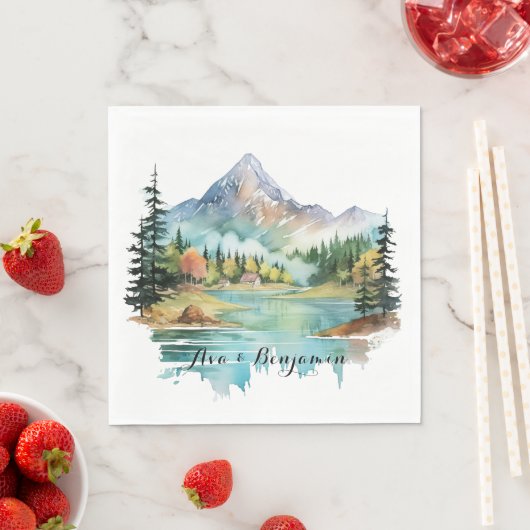 Bos Lakeside Kleurrijke Berg Bruiloft Servet (Insitu)