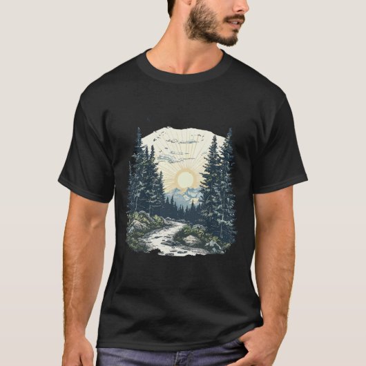 Bos Landschap Natuur Schilderachtig Bomen Zonsonde T-shirt (Voorkant)