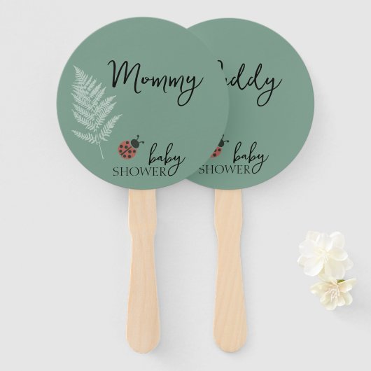 Bos Lieveheersbeestjes Groen Baby shower Handwaaier (Voorkant en achterkant)