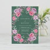 Bos Magenta Ranunculus Eucalyptus Bruiloft Kaart (Staand voorkant)