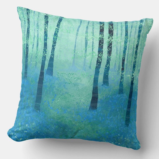 Bos met blauwe klokjes kussen (Bluebell woods landscape art throw pillow for forest lovers)