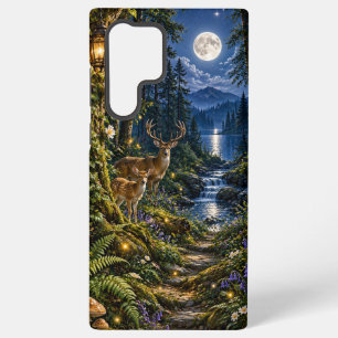 Bos met herten en meer bij maanlicht samsung galaxy hoesje