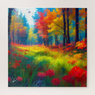 Bos met Kleurrijke Bomen En Bloemen Legpuzzel