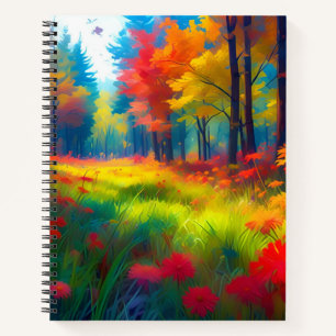 Bos met Kleurrijke Bomen En Bloemen Notitieboek