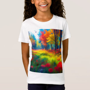 Bos met Kleurrijke Bomen En Bloemen T-shirt