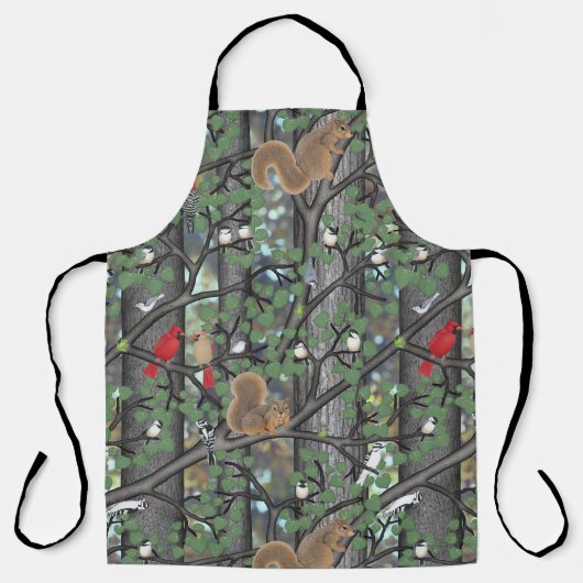 Bos met vogels en eekhoorns schort (Voorkant)