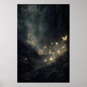 Bos met vuurvliegjes en vlinders print