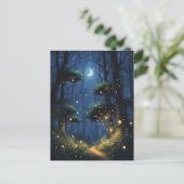 Bos met vuurvlieglichten en halve maan briefkaart (Staand voorkant)