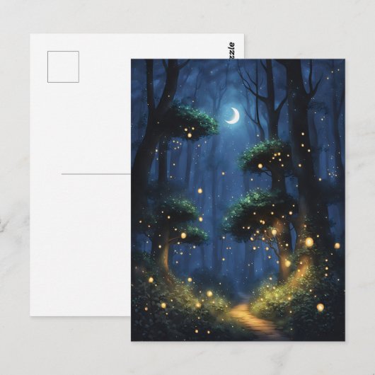 Bos met vuurvlieglichten en halve maan briefkaart (Voorkant / Achterkant)
