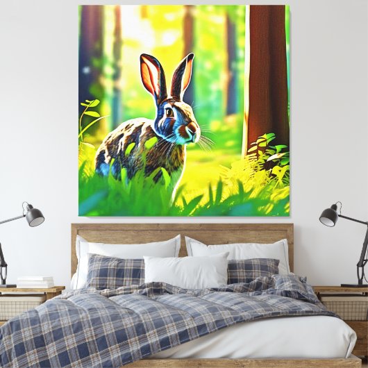 bos met wilde haas canvas afdruk (Insitu (Slaapkamer))