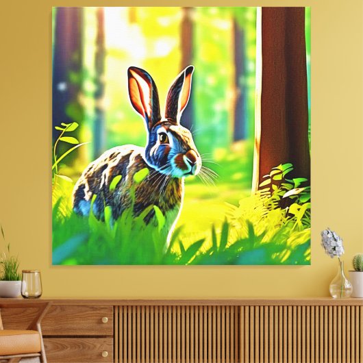 bos met wilde haas canvas afdruk (Insitu (Woonkamer))