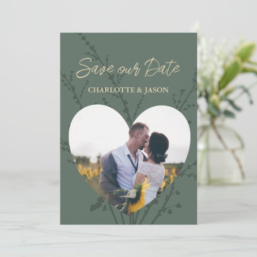 Bos Moderne Foto Hart Frame Save The Date      Kaart (Staand voorkant)
