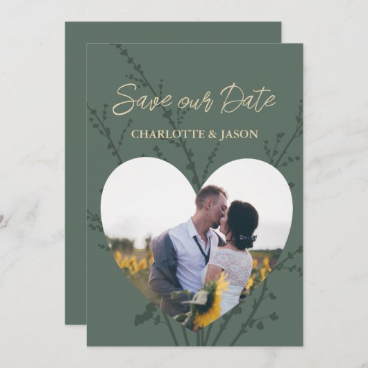 Bos Moderne Foto Hart Frame Save The Date Kaart (Voorkant / Achterkant)