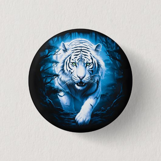 Bos Mysterieus Wilde Witte Tijger Ronde Button 3,2 Cm (Voorkant)