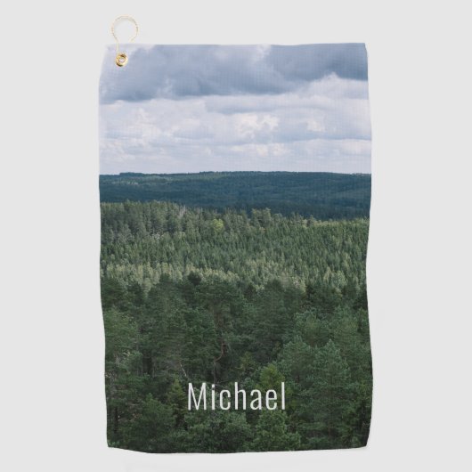 Bos Natuur Landschap Foto Met Aangepaste Naam Golfhanddoek (Voorkant)