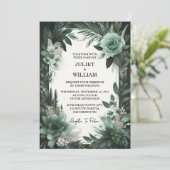 Bos Natuur Tuin Plant Donkergroen Bruiloft Kaart (Staand voorkant)