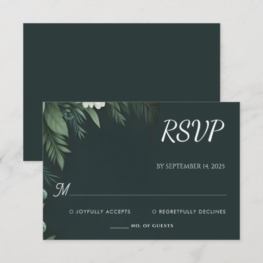 Bos Natuur Tuin Plant Donkergroen Bruiloft RSVP Kaartje (Voorkant / Achterkant)