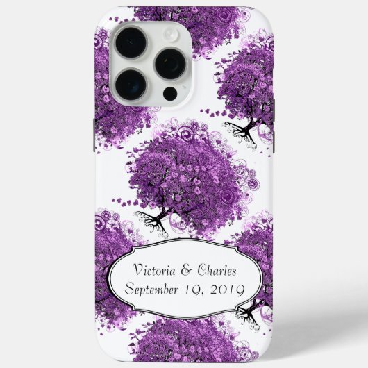 Bos Paarse Hartblad Boom Bruiloft Case-Mate iPhone Case (Achterkant)