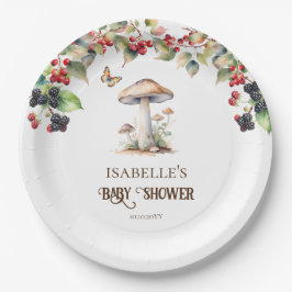 Bos Paddenstoel & Paddenstoel Herfst Baby Shower Papieren Bordje