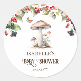 Bos Paddenstoel & Paddenstoel Herfst Baby Shower Ronde Sticker