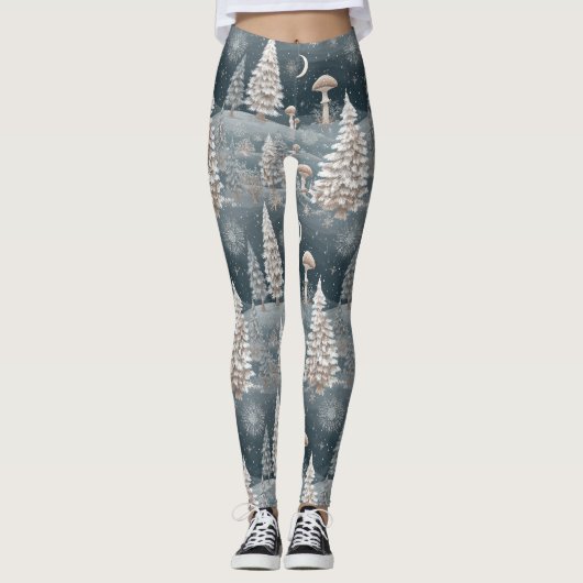 Bos Paddenstoel Winter Woud Patroon Leggings (Voorkant)