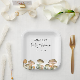 Bos paddenstoelen baby shower papieren bordje