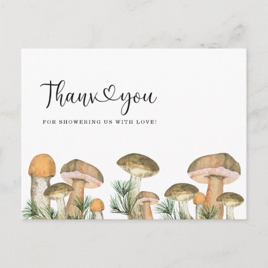 Bos paddenstoelen babyshower bedankkaart briefkaart (Voorkant)