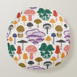 Bos Paddenstoelen Inkt Vintage Textuur Rond Kussen