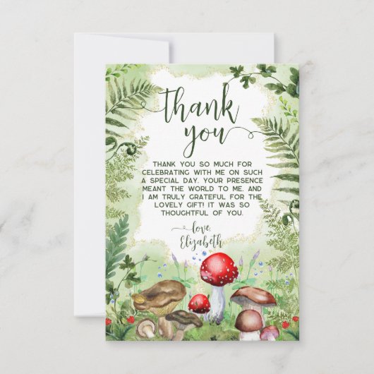 Bos Paddenstoelen Varens Groen Rustieke Natuur Sch Bedankkaart (Voorkant)