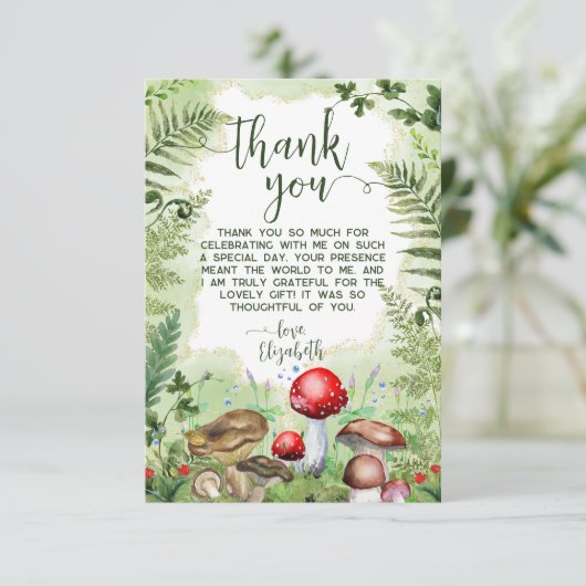 Bos Paddenstoelen Varens Groen Rustieke Natuur Sch Bedankkaart (Staand voorkant)